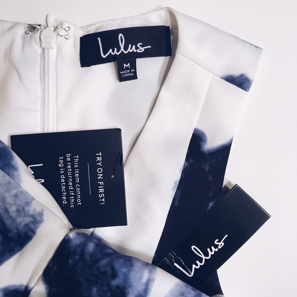 LULUS CHIC BLUE AND IVORY PRINT SKATER DRESS - Picture 5 of 5